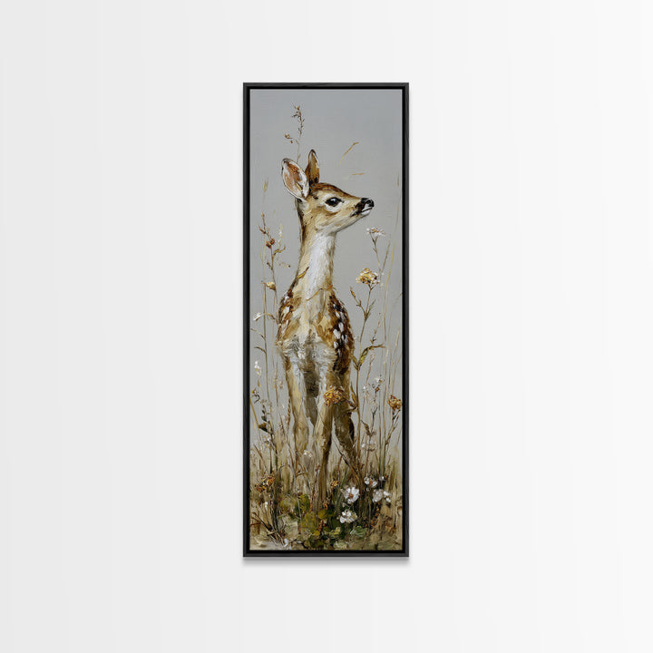 Sunlit Meadow with Delicate Flowers Framed Canvas Print, Guest Bedroom Art, Cat Wall Art, Bedroom Decor, Oil Painting, Guest, GBA-1x3-75