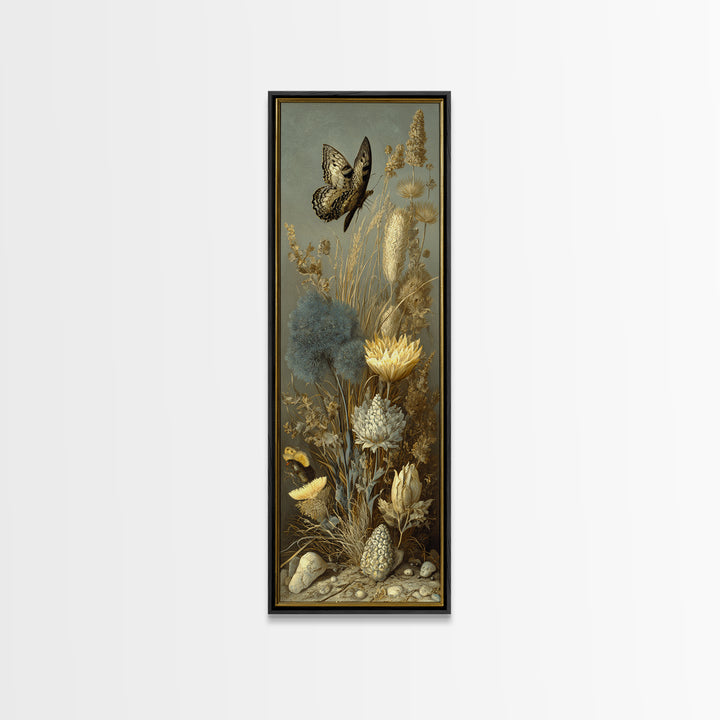 Garden Butterfly and Flowers Specimen Study Canvas Print, Guest Bedroom Art, Set of 3 Wall Art, Bedroom Decor, Guest, GBA-1x3-83