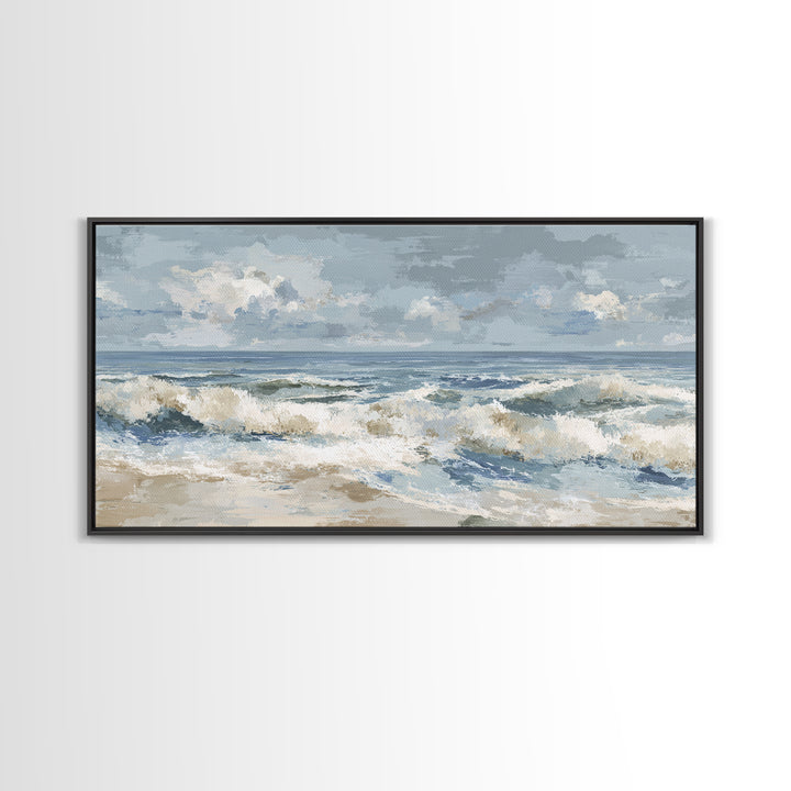 Coastal Dunes in Pale Blue and Sand Framed Canvas Print, Guest Bedroom Art, Home Decor, Bedroom Decor, Fine Art, Guest, GBA-2x1-1