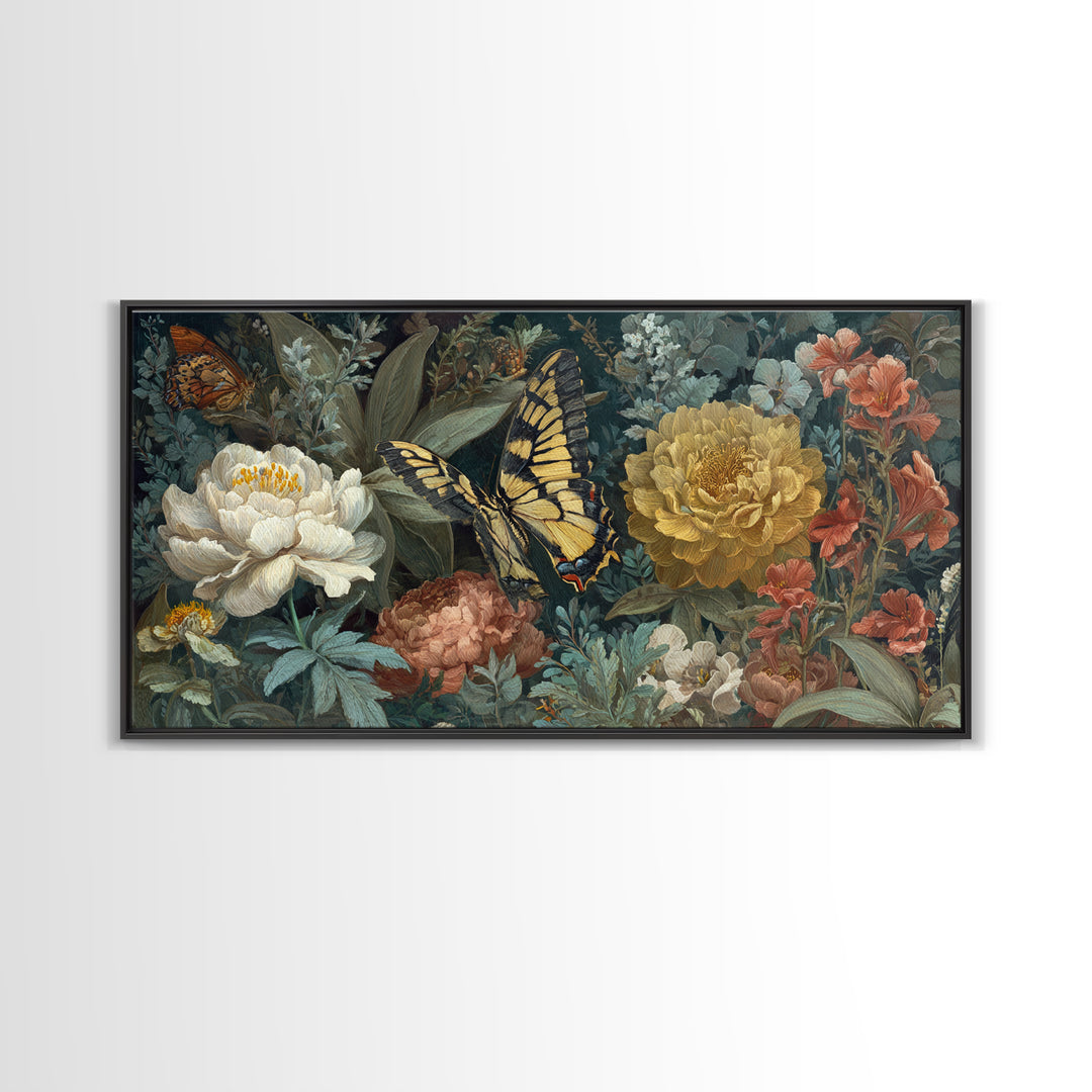 Garden Butterfly and Flowers Specimen Study Canvas Print, Guest Bedroom Art, Downloadable Prints, Bedroom Decor, Guest, GBA-2x1-19