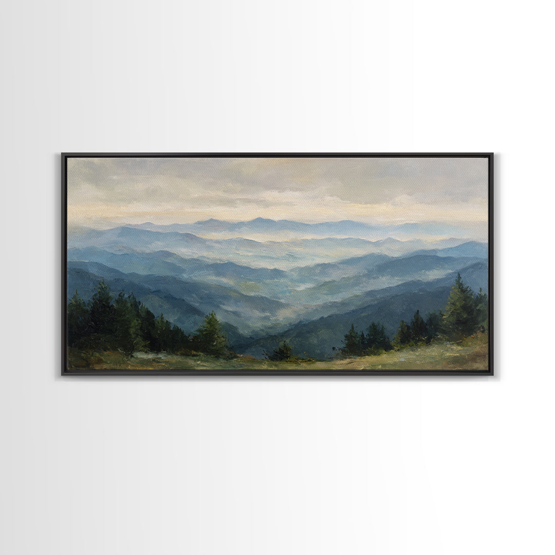 Soft Mountain Horizon Framed Canvas Print, Guest Bedroom Art, Bedroom Decor, Oil Painting, Guest, Above Bed Decor, GBA-2x1-3