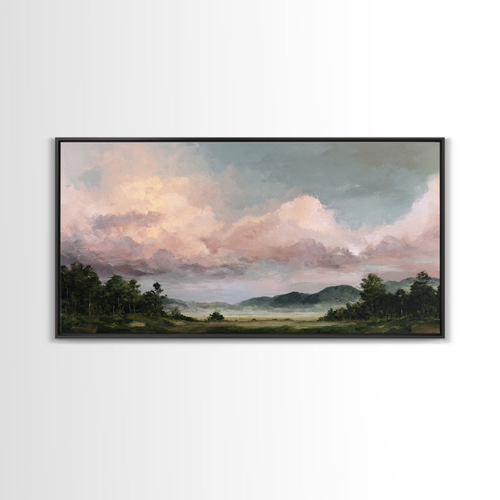 Romantic Cloudscape in Blush and Ivory Framed Canvas Print, Guest Bedroom Art, Printable Art, Bedroom Decor, Fine Art, Guest, GBA-2x1-55