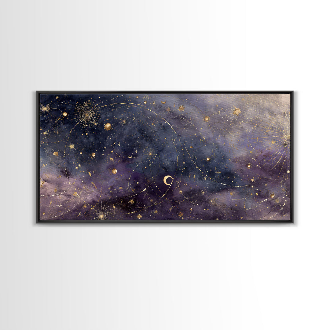 Minimal Moon and Stars Composition Framed Canvas Print, Guest Bedroom Art, Print, Bedroom Decor, Oil Painting, Guest, GBA-2x1-60