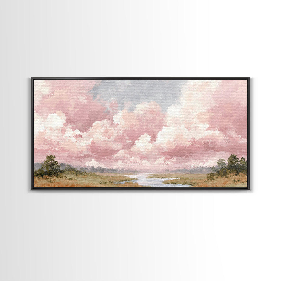 Romantic Cloudscape in Blush and Ivory Framed Canvas Print, Guest Bedroom Art, Poster, Bedroom Decor, Fine Art, Guest, GBA-2x1-7