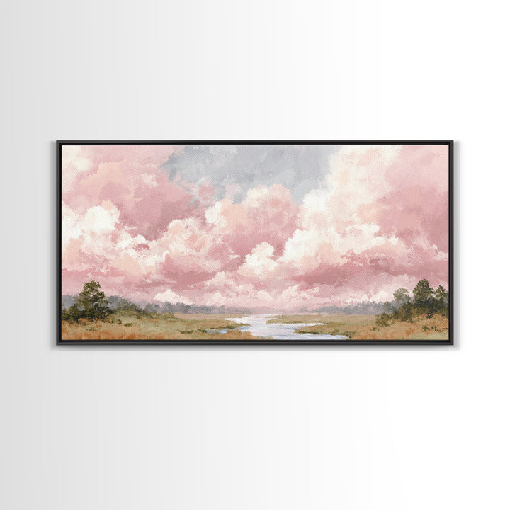 Romantic Cloudscape in Blush and Ivory Framed Canvas Print, Guest Bedroom Art, Poster, Bedroom Decor, Fine Art, Guest, GBA-2x1-7
