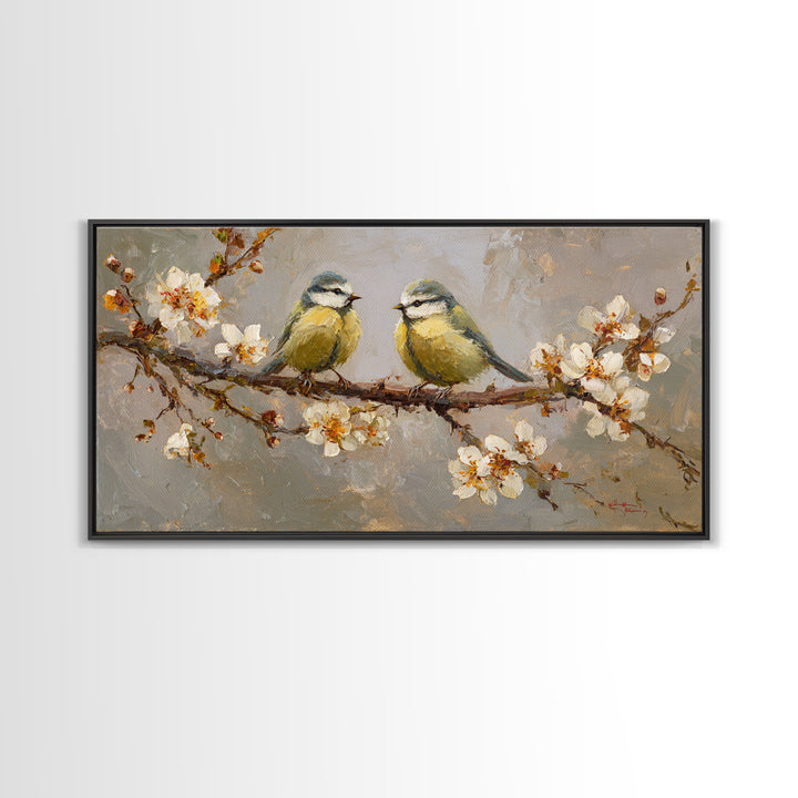 Small Bird Pair on Flowering Branch Framed Canvas Print, Guest Bedroom Art, Bedroom Decor, Watercolor Art, Guest, GBA-2x1-72