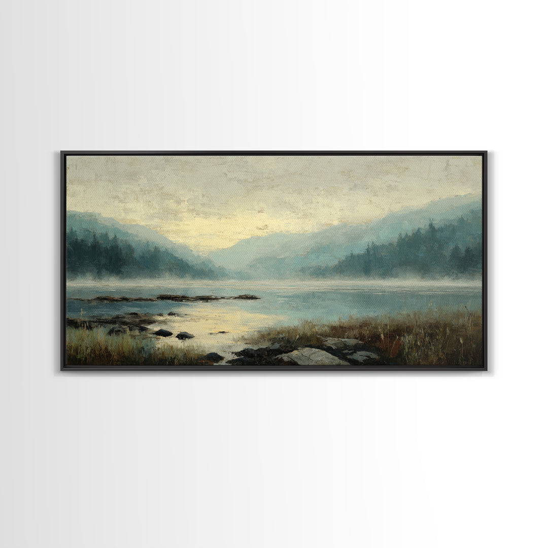Soft Mountain Horizon Framed Canvas Print, Guest Bedroom Art, Boho Decor, Bedroom Decor, Fine Art, Guest, Digital Prints, GBA-2x1-75