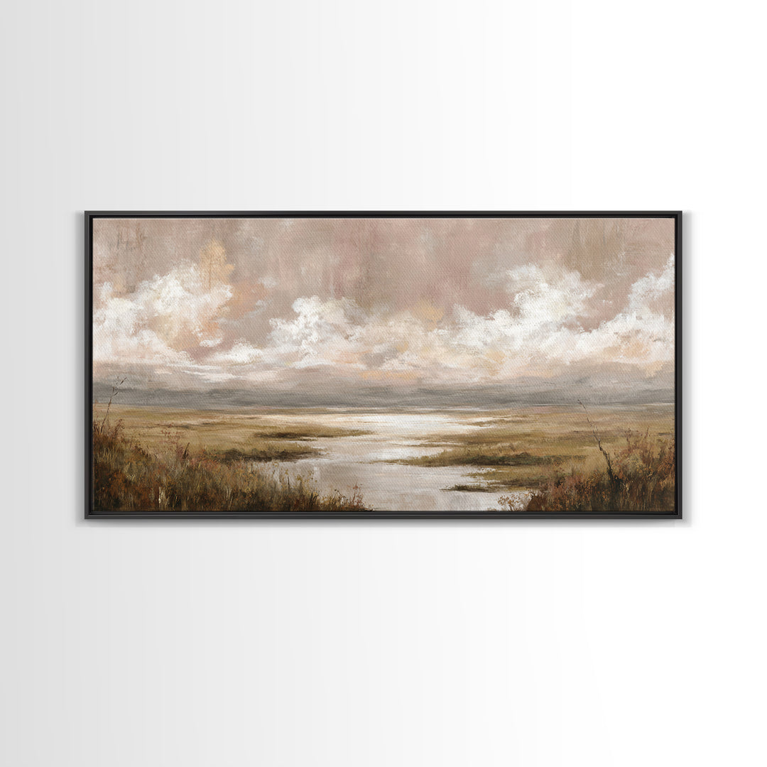 Romantic Cloudscape in Blush and Ivory Framed Canvas Print, Guest Bedroom Art, Minimalist Wall Art, Bedroom Decor, Guest, GBA-2x1-79