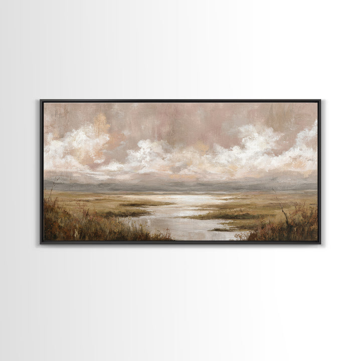 Romantic Cloudscape in Blush and Ivory Framed Canvas Print, Guest Bedroom Art, Minimalist Wall Art, Bedroom Decor, Guest, GBA-2x1-79