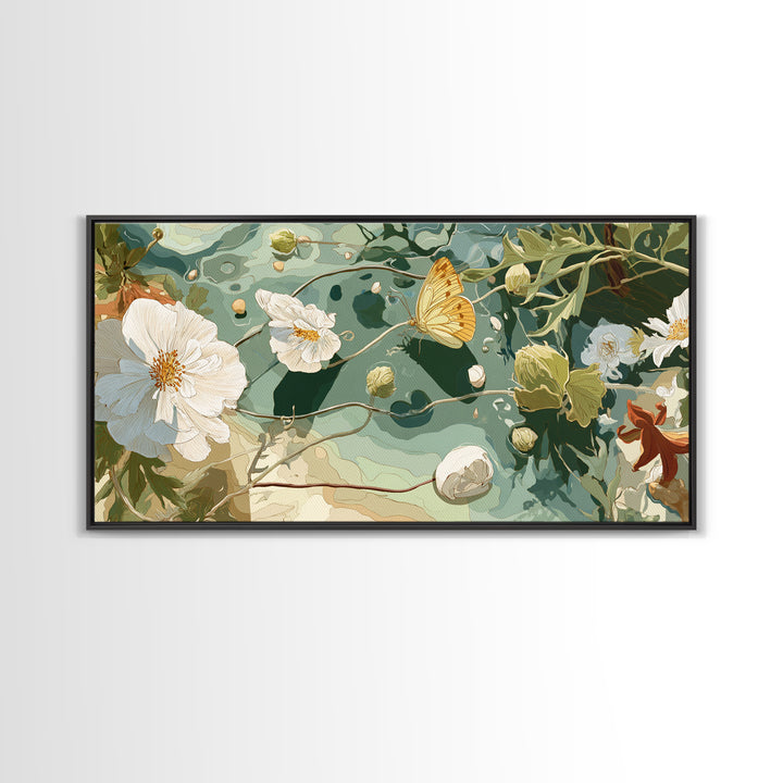 Garden Butterfly and Flowers Specimen Study Framed Canvas Print, Guest Bedroom Art, Home, Bedroom Decor, Fine Art, Guest, GBA-2x1-91
