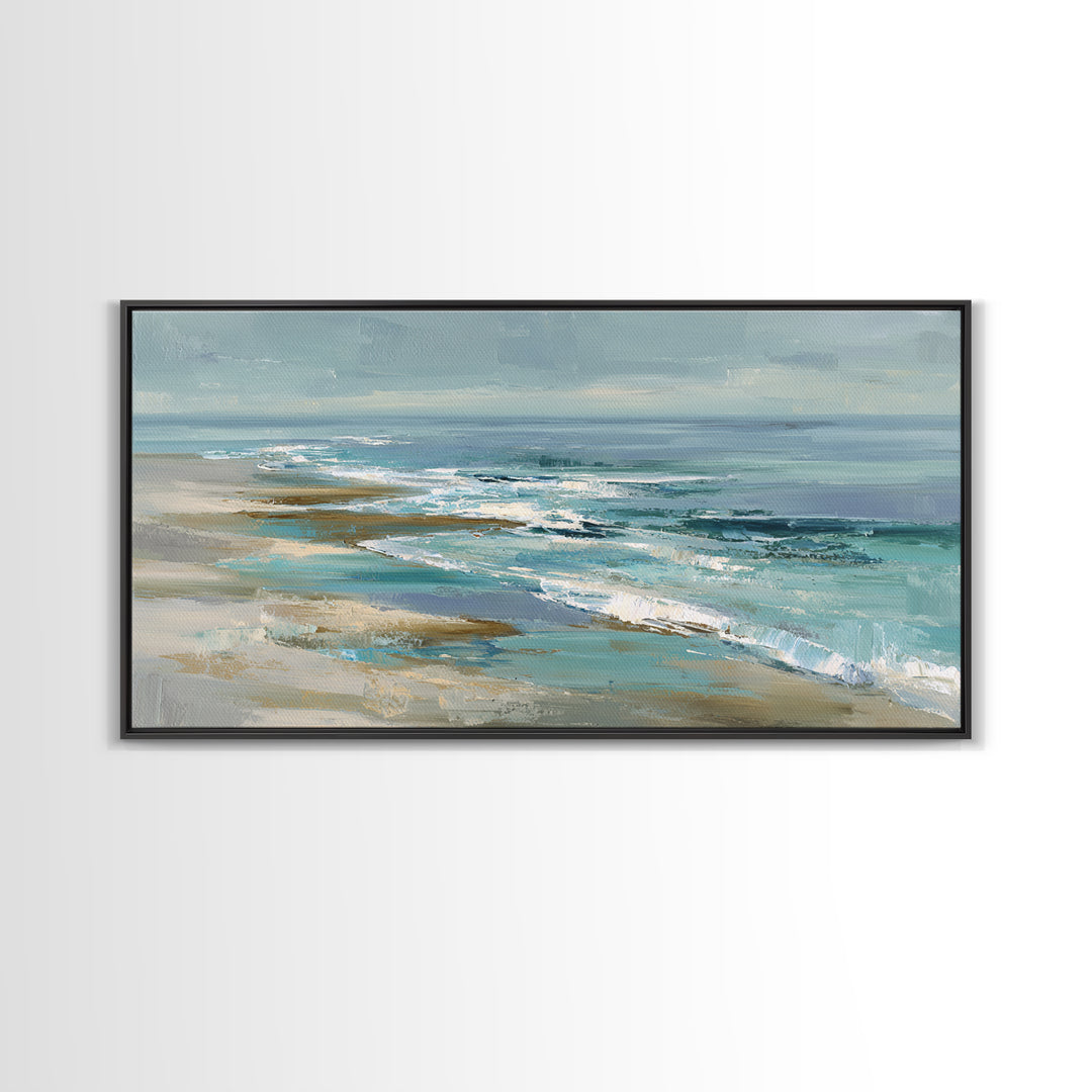 Coastal Dunes in Pale Blue and Sand Framed Canvas Print, Guest Bedroom Art, New Home Gift, Bedroom Decor, Fine Art, Guest, GBA-2x1-97