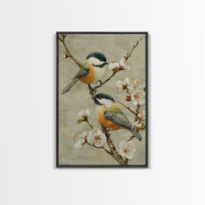 Small Bird Pair on Flowering Branch Framed Canvas Print, Guest Bedroom Art, Cat Wall Art, Bedroom Decor, Fine Art, Guest, GBA-2x3-36