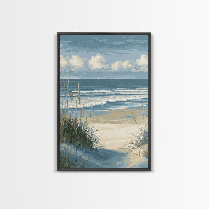 Coastal Dunes in Pale Blue and Sand Framed Canvas Print, Guest Bedroom Art, Wall Decor, Bedroom Decor, Fine Art, Guest, GBA-2x3-37
