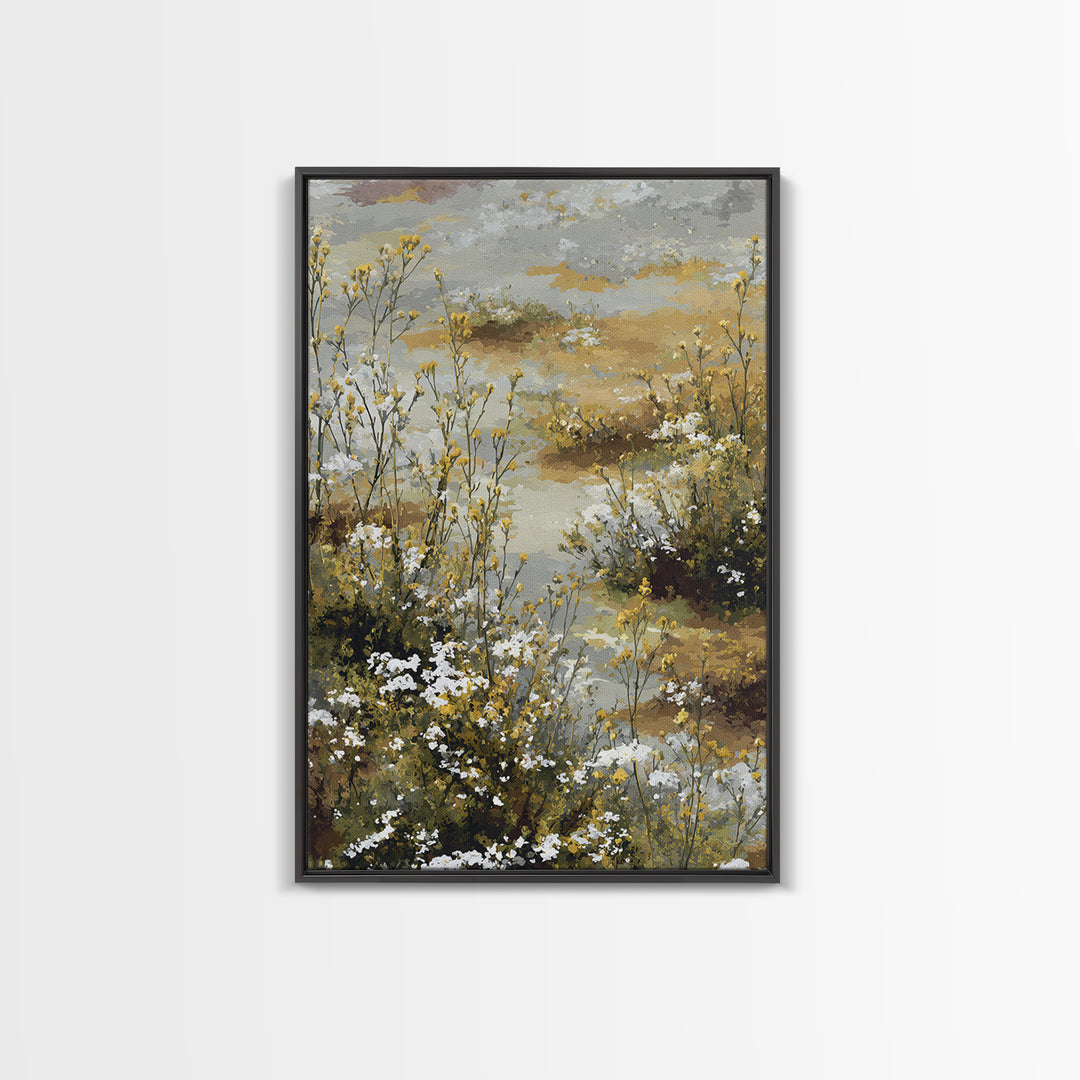Sunlit Meadow with Delicate Flowers Framed Canvas Print, Guest Bedroom Art, Wall Art, Bedroom Decor, Fine Art, Guest, GBA-2x3-47