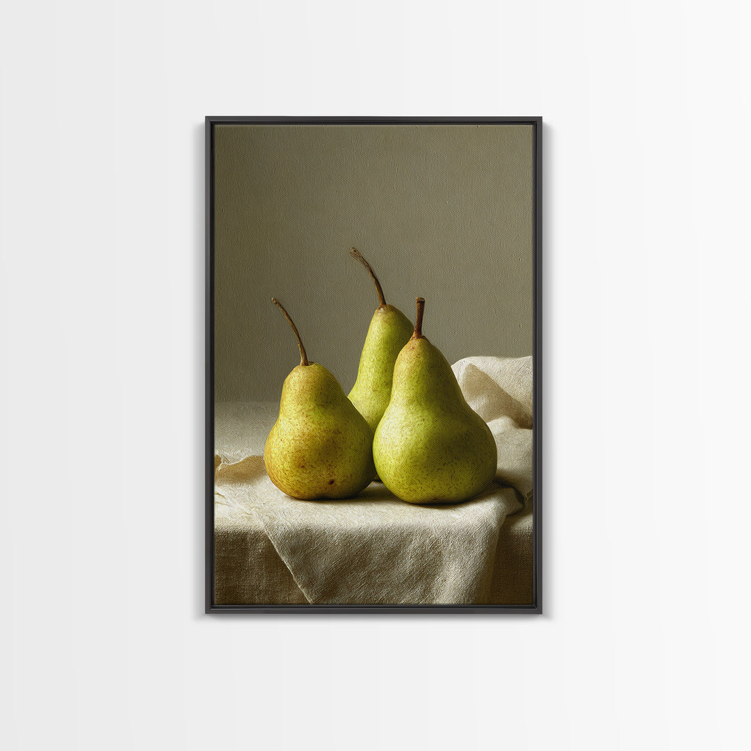 Classic Pear Still Life for Cozy Hospitality Framed Canvas Print, Guest Bedroom Art, Living Room Decor, Bedroom Decor, Guest, GBA-2x3-76