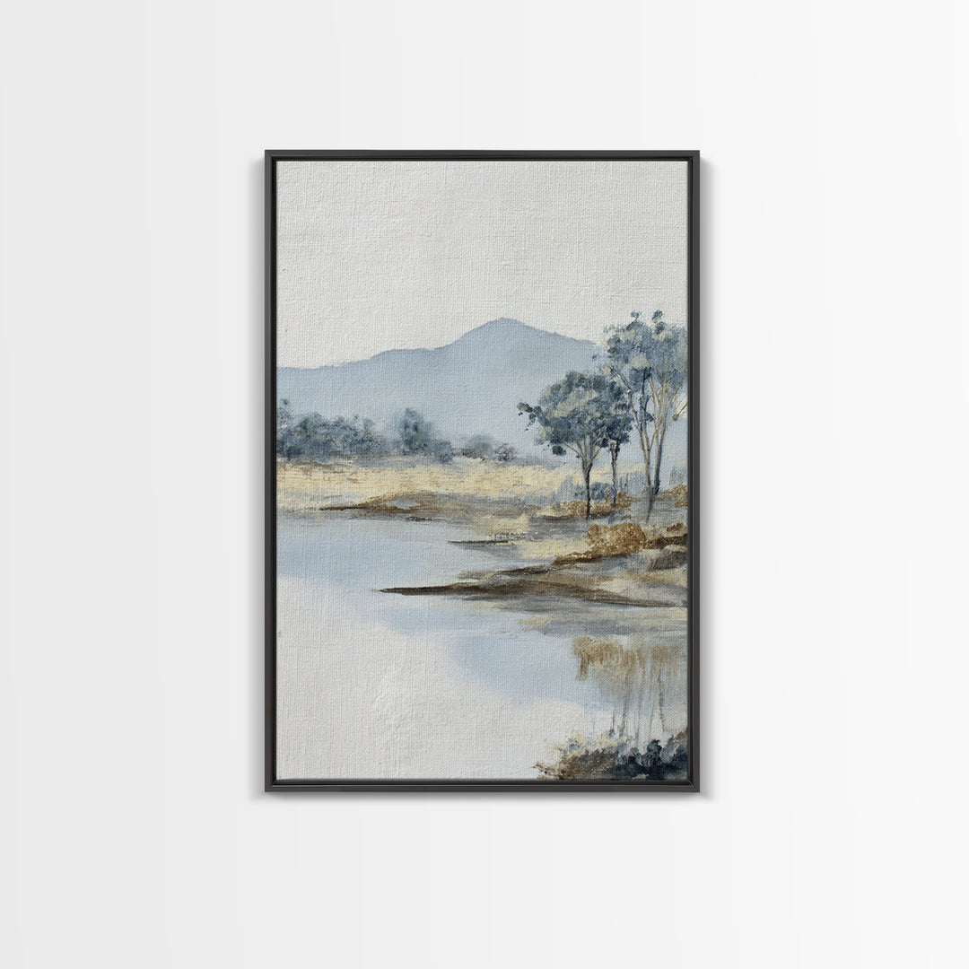 Gentle Rain over Distant Hills Framed Canvas Print, Guest Bedroom Art, Bedroom Wall Decor, Bedroom Decor, Oil Painting, Guest, GBA-2x3-8