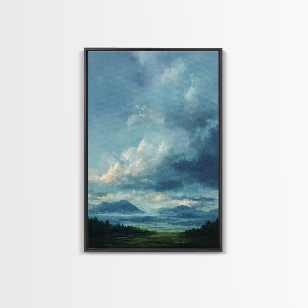 Soft Mountain Horizon Framed Canvas Print, Guest Bedroom Art, Living Room Decor, Bedroom Decor, Oil Painting, Guest, GBA-2x3-87