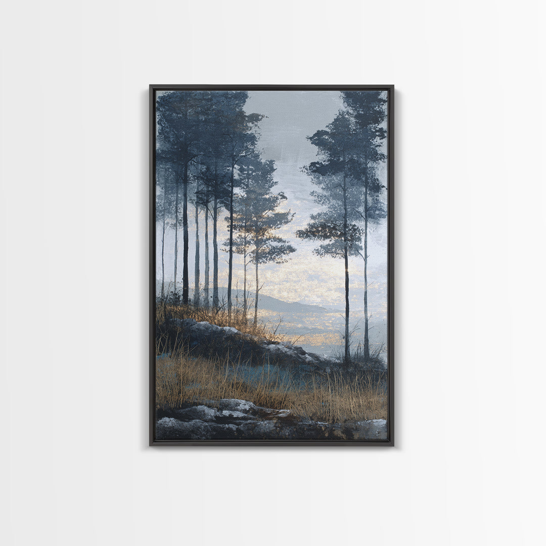 Monochrome Forest Silhouette Framed Canvas Print, Guest Bedroom Art, Bedroom Decor, Fine Art, Guest, Above Bed Decor, GBA-2x3-93