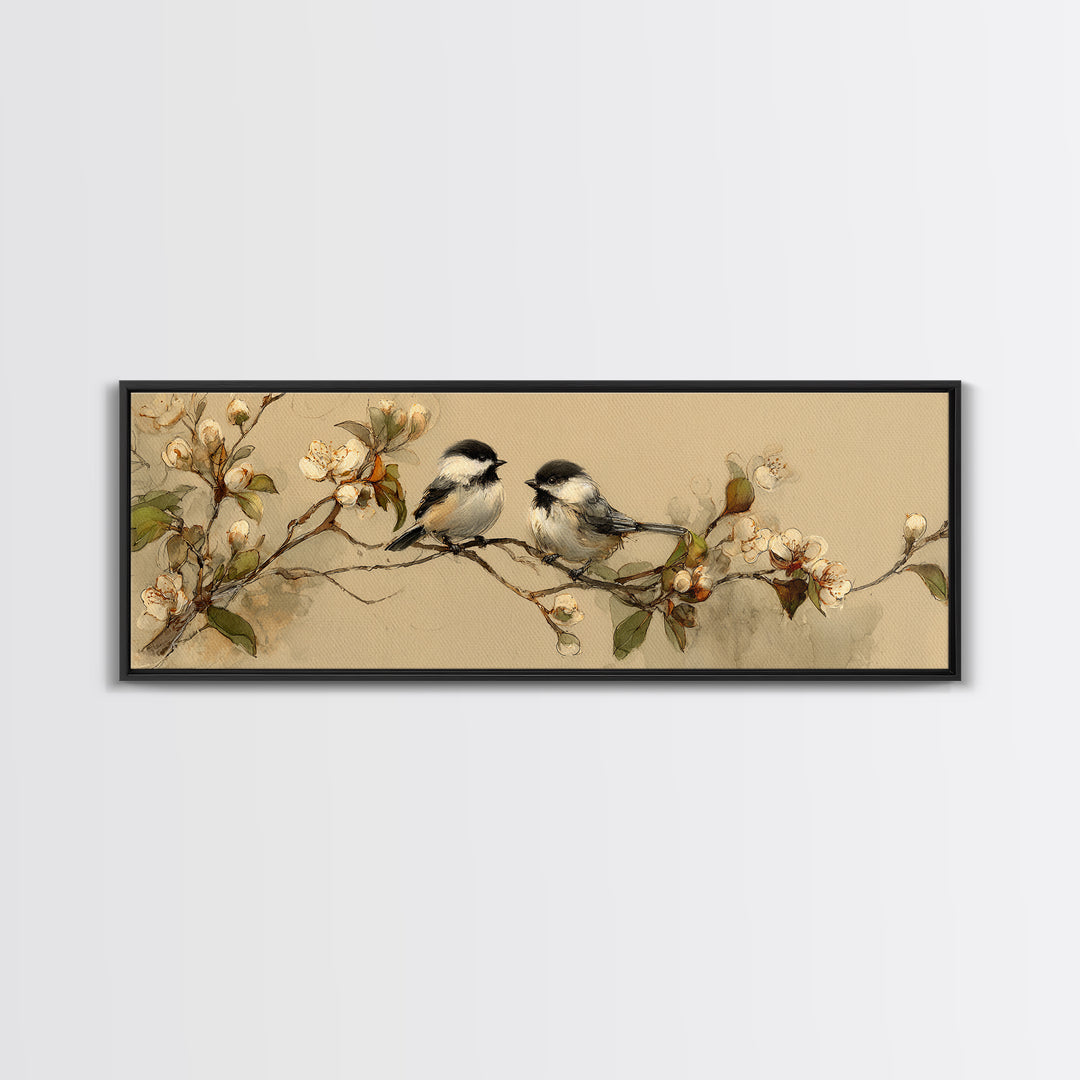 Small Bird Pair on Flowering Branch Canvas Print, Guest Bedroom Art, Downloadable Prints, Bedroom Decor, Oil Painting, Guest, GBA-3x1-20