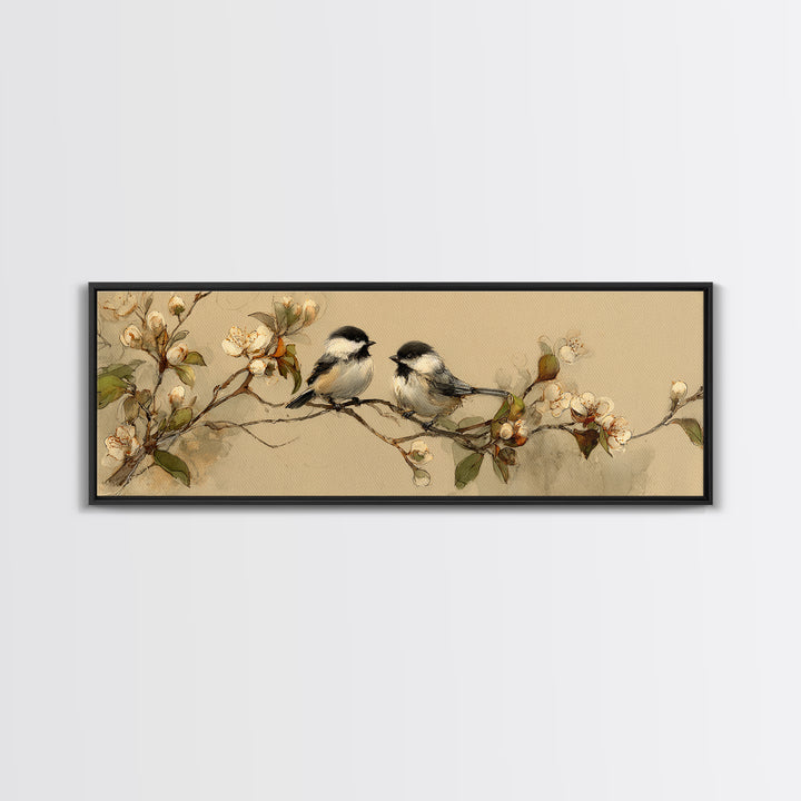 Small Bird Pair on Flowering Branch Canvas Print, Guest Bedroom Art, Downloadable Prints, Bedroom Decor, Oil Painting, Guest, GBA-3x1-20