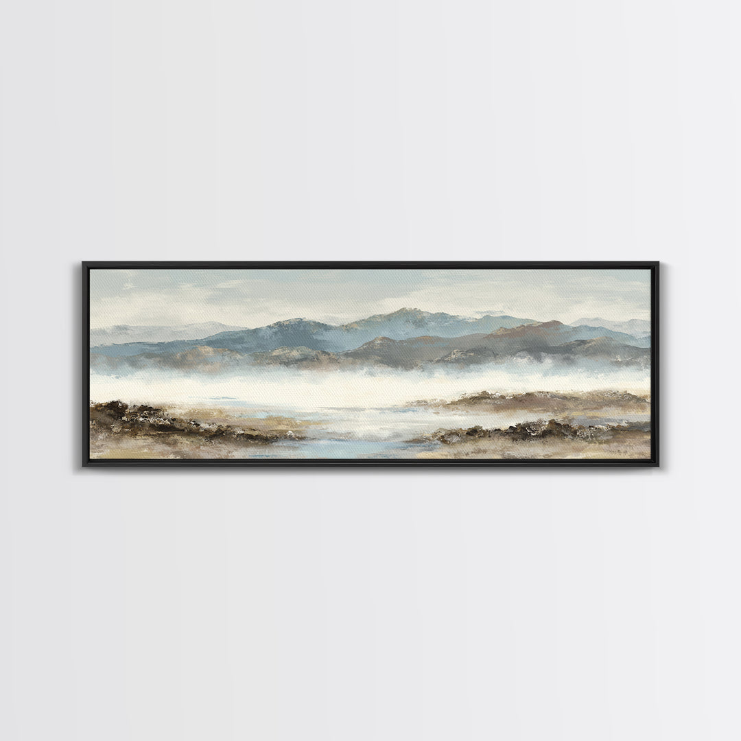 Soft Mountain Horizon Framed Canvas Print, Guest Bedroom Art, Boho Decor, Bedroom Decor, Fine Art, Guest, Digital Prints, GBA-3x1-23