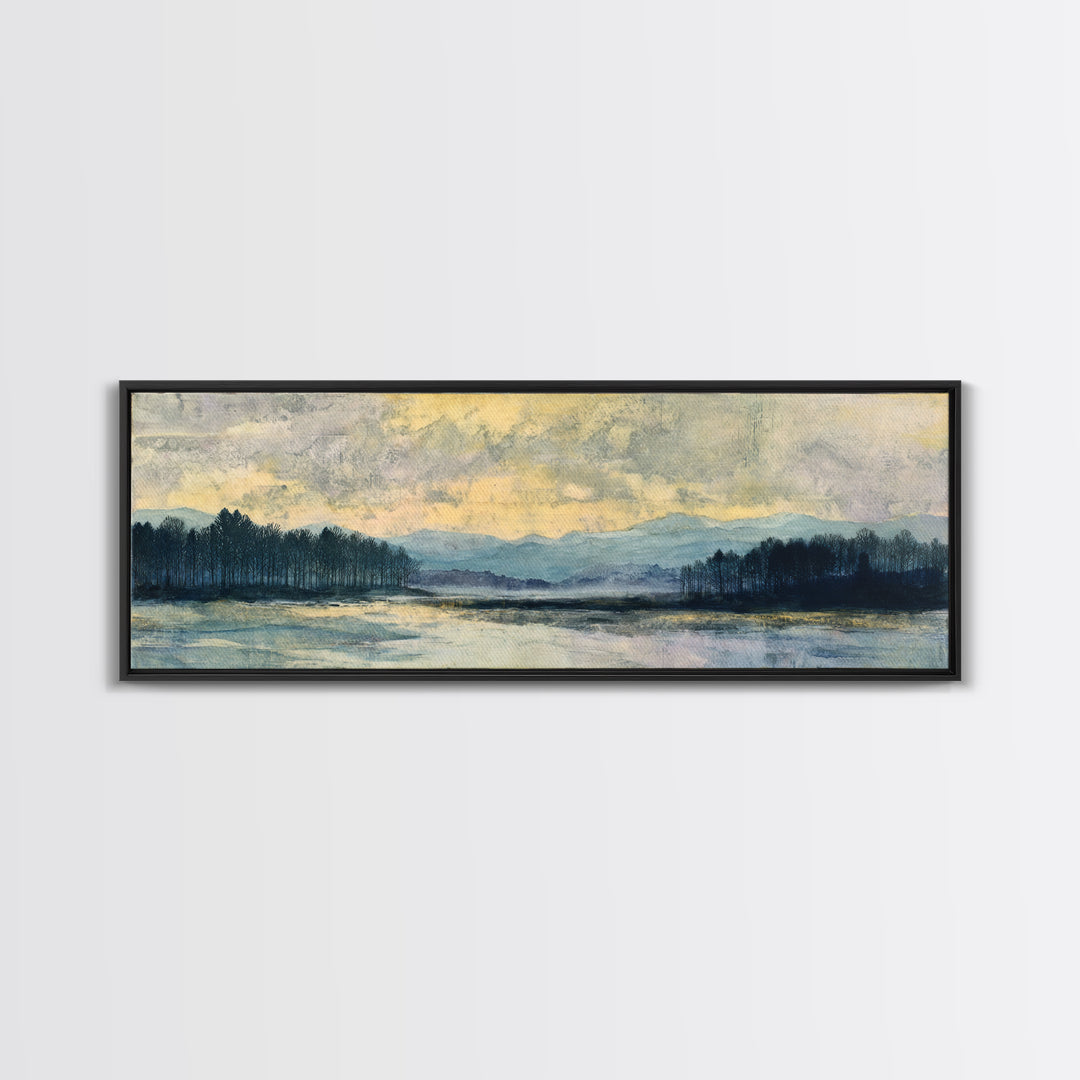 Quiet Lake Landscape at Early Morning Canvas Print, Guest Bedroom Art, Farmhouse Decor, Bedroom Decor, Fine Art, Guest, GBA-3x1-42