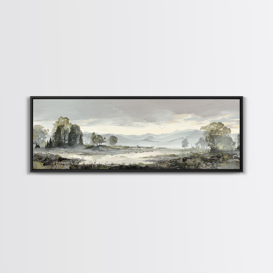 Monochrome Forest Silhouette Framed Canvas Print, Guest Bedroom Art, Bedroom Wall Decor, Bedroom Decor, Oil Painting, Guest, GBA-3x1-53
