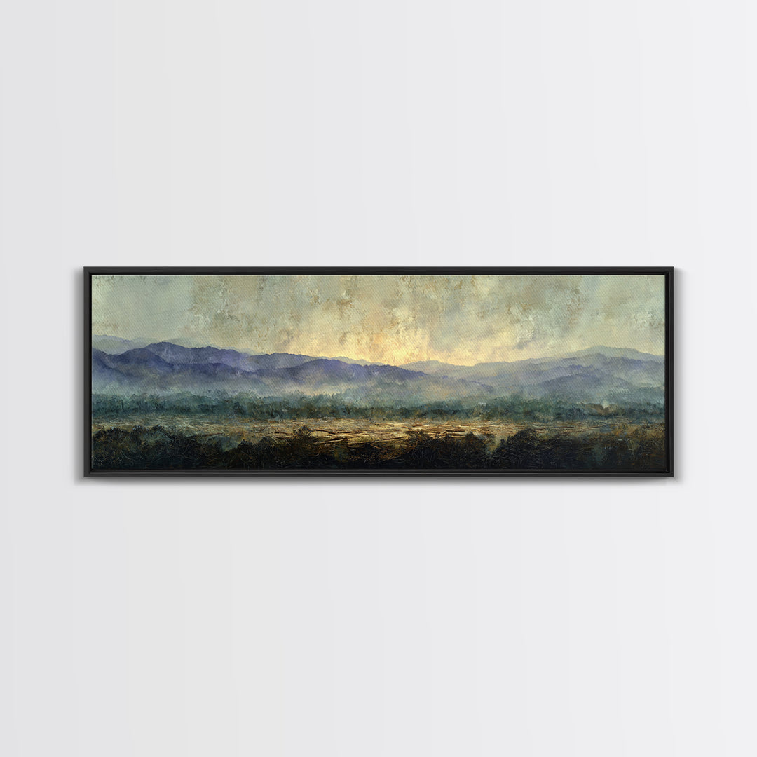 Soft Mountain Horizon Canvas Print, Guest Bedroom Art, Wall Art Prints, Bedroom Decor, Oil Painting, Guest, Cat Wall Art, GBA-3x1-71
