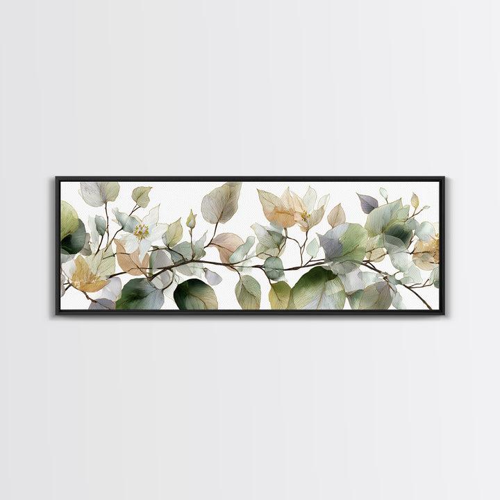 Calming Eucalyptus Watercolor Branches Framed Canvas Print, Guest Bedroom Art, Pink Wall Art, Bedroom Decor, Fine Art, Guest, GBA-3x1-74