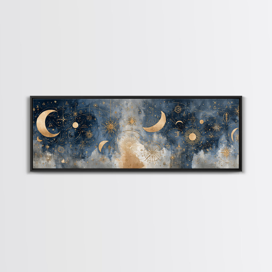 Minimal Moon and Stars Composition Canvas Print, Guest Bedroom Art, Above Bed Decor, Bedroom Decor, Fine Art, Guest, Boho Decor, GBA-3x1-8