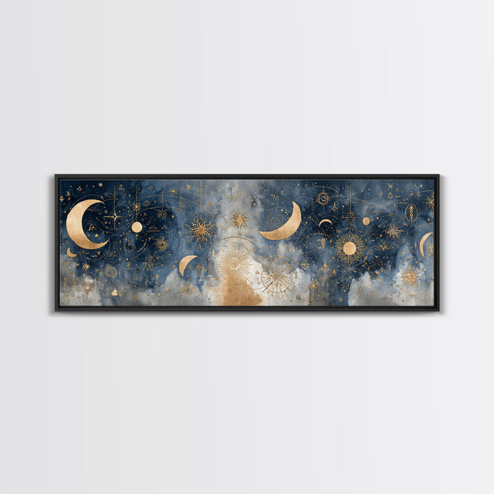 Minimal Moon and Stars Composition Canvas Print, Guest Bedroom Art, Above Bed Decor, Bedroom Decor, Fine Art, Guest, Boho Decor, GBA-3x1-8