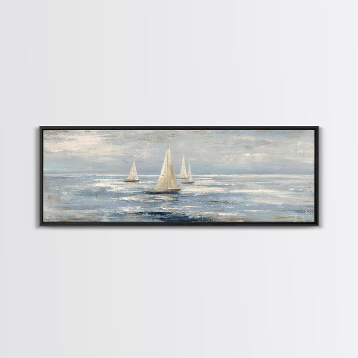 Soft Watercolor Sailboat on Quiet Water Framed Canvas Print, Guest Bedroom Art, New Home Gift, Bedroom Decor, Fine Art, Guest, GBA-3x1-82