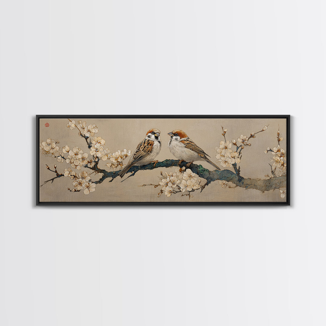 Small Bird Pair on Flowering Branch Canvas Print, Guest Bedroom Art, Prints, Bedroom Decor, Guest 292, Set of Wall Art, GBA-3x1-92