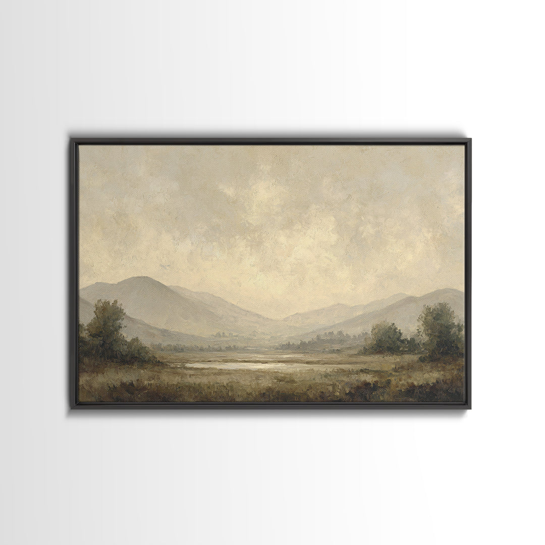 Gentle Rain over Distant Hills Framed Canvas Print, Guest Bedroom Art, Fine Art Print, Bedroom Decor, Oil Painting, Guest, GBA-3x2-100