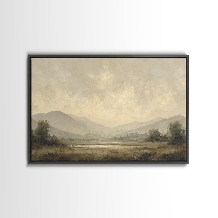 Gentle Rain over Distant Hills Framed Canvas Print, Guest Bedroom Art, Fine Art Print, Bedroom Decor, Oil Painting, Guest, GBA-3x2-100