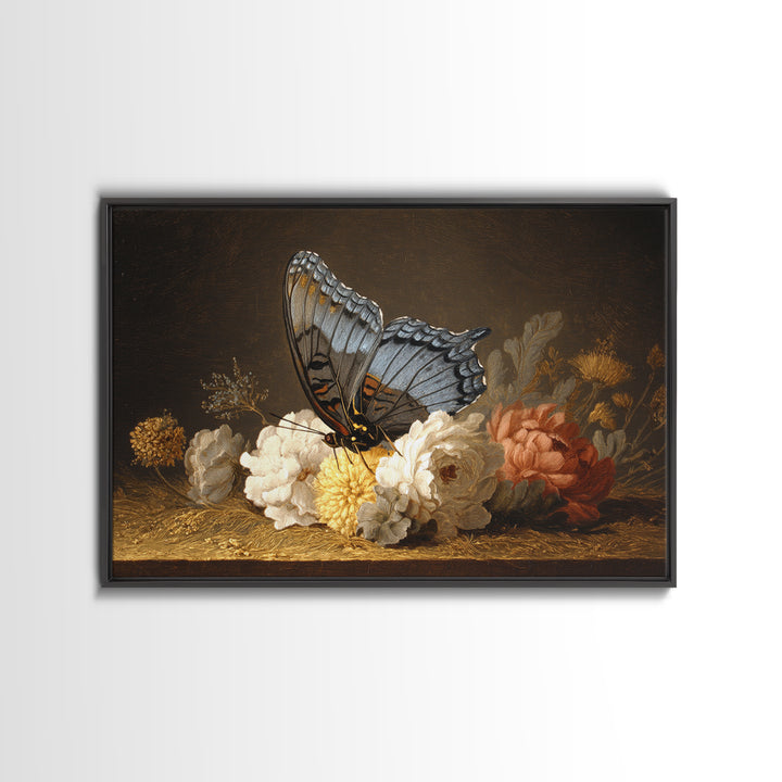 Garden Butterfly and Flowers Specimen Study Framed Canvas Print, Guest Bedroom Art, Bedroom Wall Art, Bedroom Decor, Guest, GBA-3x2-27