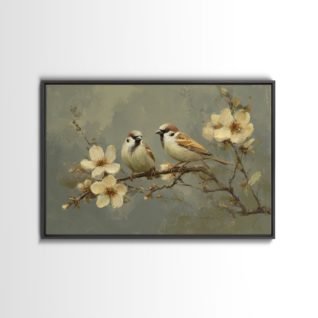 Small Bird Pair on Flowering Branch Canvas Print, Guest Bedroom Art, Set of 3 Wall Art, Bedroom Decor, Oil Painting, Guest, GBA-3x2-32