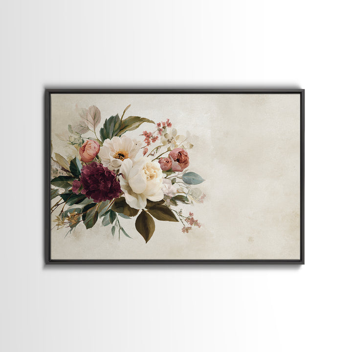 Welcoming Wildflower Bouquet Framed Canvas Print, Guest Bedroom Art, Bedroom Wall Art, Bedroom Decor, Oil Painting, Guest, GBA-3x2-5
