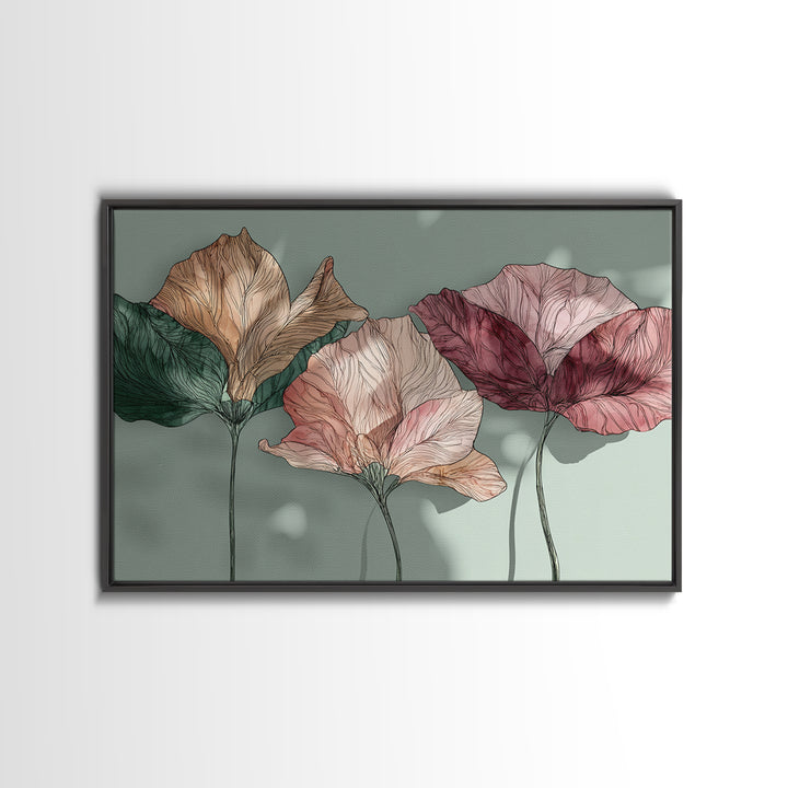 Gentle Botanical Line Drawing Trio Canvas Print, Guest Bedroom Art, Set of 3 Wall Art, Bedroom Decor, Watercolor Art, Guest, GBA-3x2-58