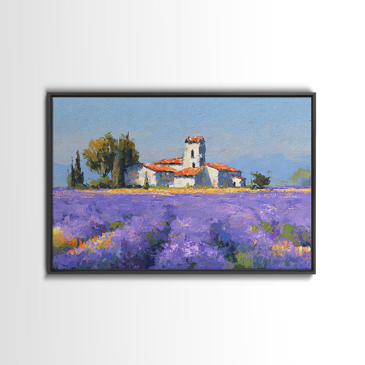 Lavender Field under Pale Sky Framed Canvas Print, Guest Bedroom Art, Living Room Wall Art, Bedroom Decor, Watercolor Art, GBA-3x2-71