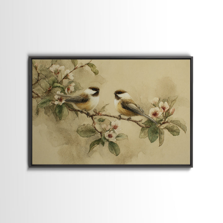 Small Bird Pair on Flowering Branch Framed Canvas Print, Guest Bedroom Art, Digital Print, Bedroom Decor, Fine Art, Guest, GBA-3x2-8