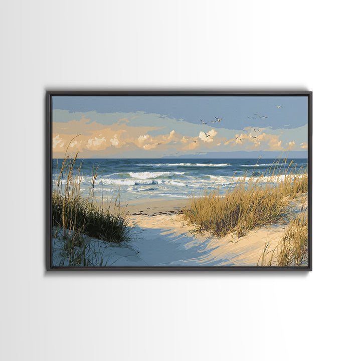 Coastal Dunes in Pale Blue and Sand Framed Canvas Print, Guest Bedroom Art, Downloadable Prints, Bedroom Decor, Fine Art, Guest, GBA-3x2-81
