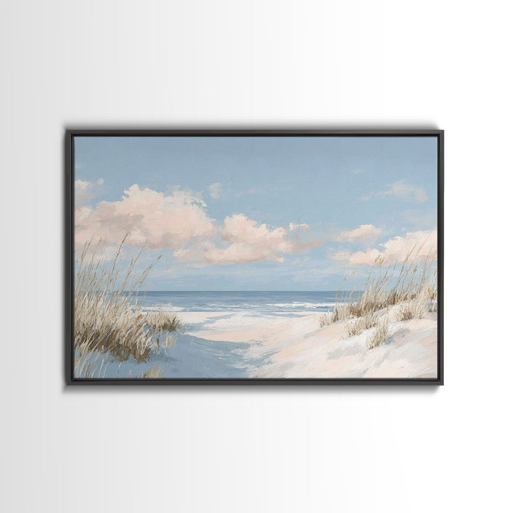 Coastal Dunes in Pale Blue and Sand Framed Canvas Print, Guest Bedroom Art, Farmhouse Decor, Bedroom Decor, Fine Art, Guest, GBA-3x2-9