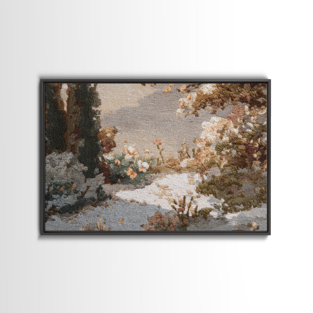 Sunlit Meadow with Delicate Flowers Framed Canvas Print, Guest Bedroom Art, Poster, Bedroom Decor, Watercolor Art, Guest, GBA-3x2-91