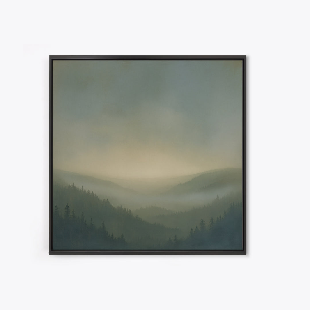 Misty Mountain Valley Framed Canvas Print, General Fine Art, Digital Print, Living Room Decor, Watercolor Art, GEN-1x1-100