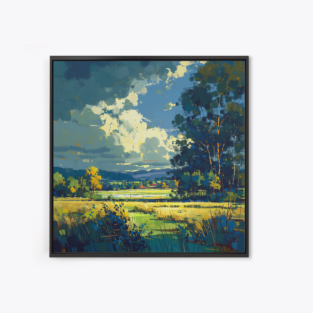 Sunlit Meadow with Loose Impressionist Brushwork Canvas Print, General Fine Art, Framed Wall Art, Living Room Decor, GEN-1x1-14
