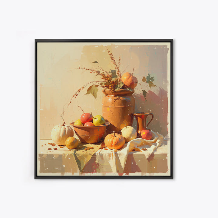 Simple Still Life of Fruit and Linen Framed Canvas Print, General Fine Art, Wall Art Prints, Living Room Decor, Abstract Art, GEN-1x1-16