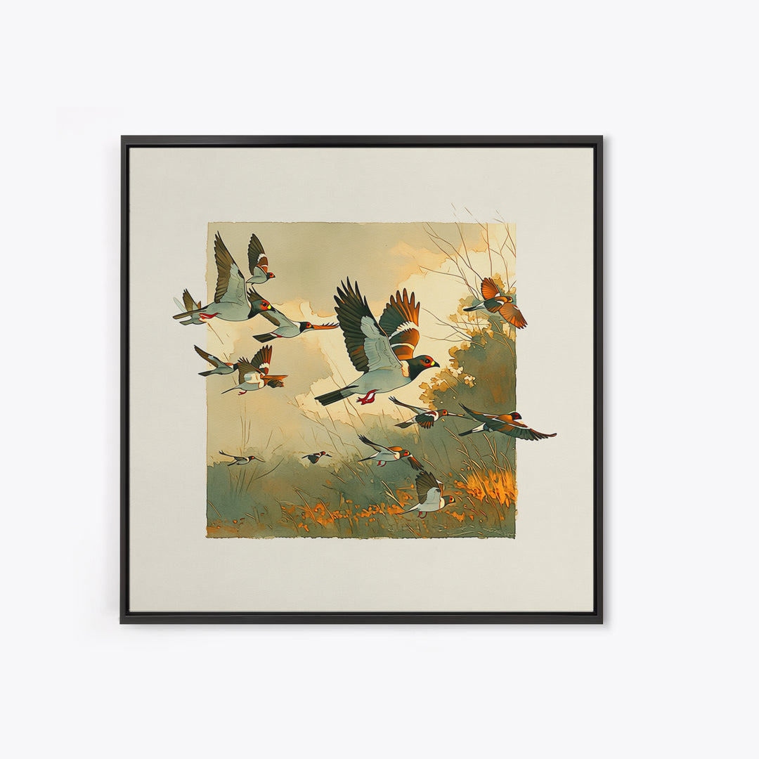 Minimal Birds in Flight over an Open Canvas Print, General Fine Art, Art Deco, Living Room Decor, Oil Painting, GEN-1x1-22
