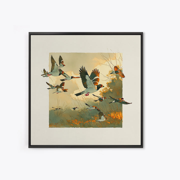 Minimal Birds in Flight over an Open Canvas Print, General Fine Art, Art Deco, Living Room Decor, Oil Painting, GEN-1x1-22