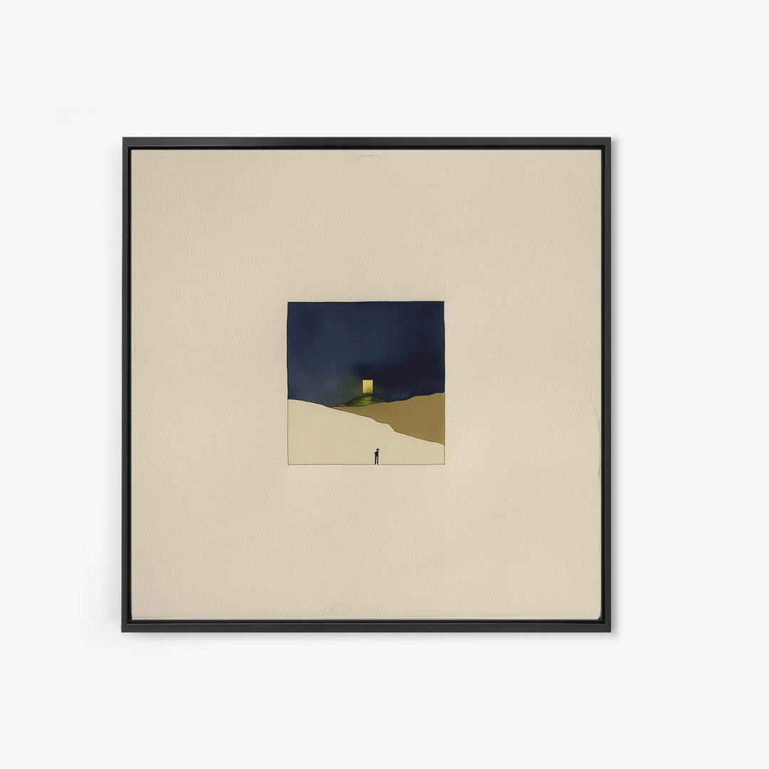 Minimal Black Line Figure on Textured Paper Canvas Print, General Fine Art, Original Painting, Living Room Decor, GEN-1x1-27